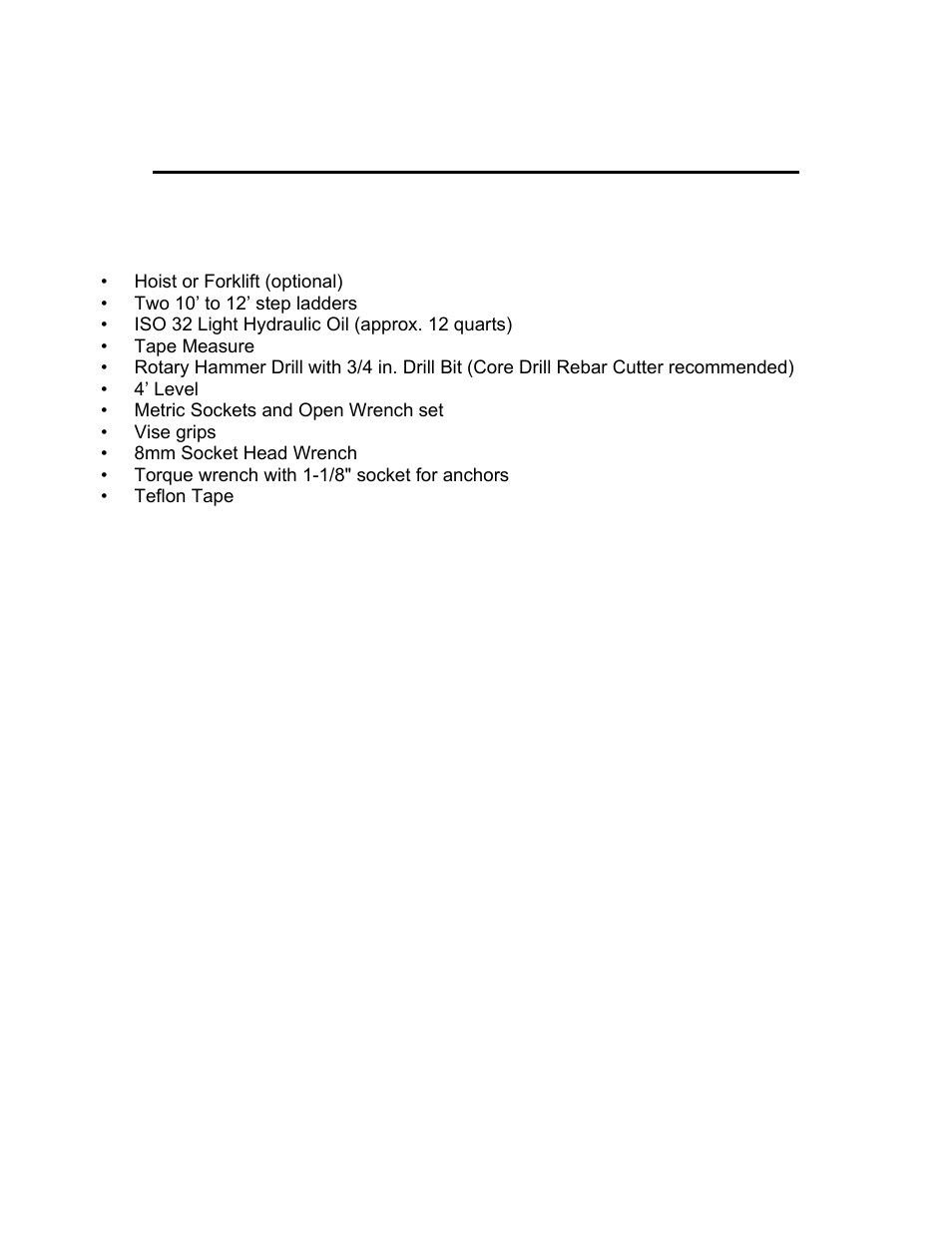 Tools & equipment required for install | Direct Lift HR8000 User Manual | Page 8 / 32