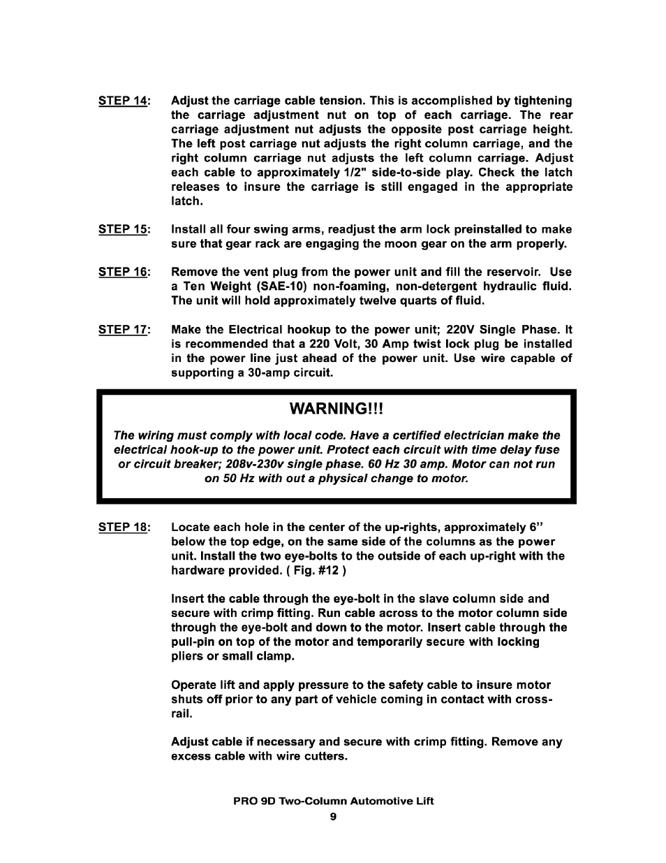 Direct Lift PRO9D User Manual | Page 10 / 29