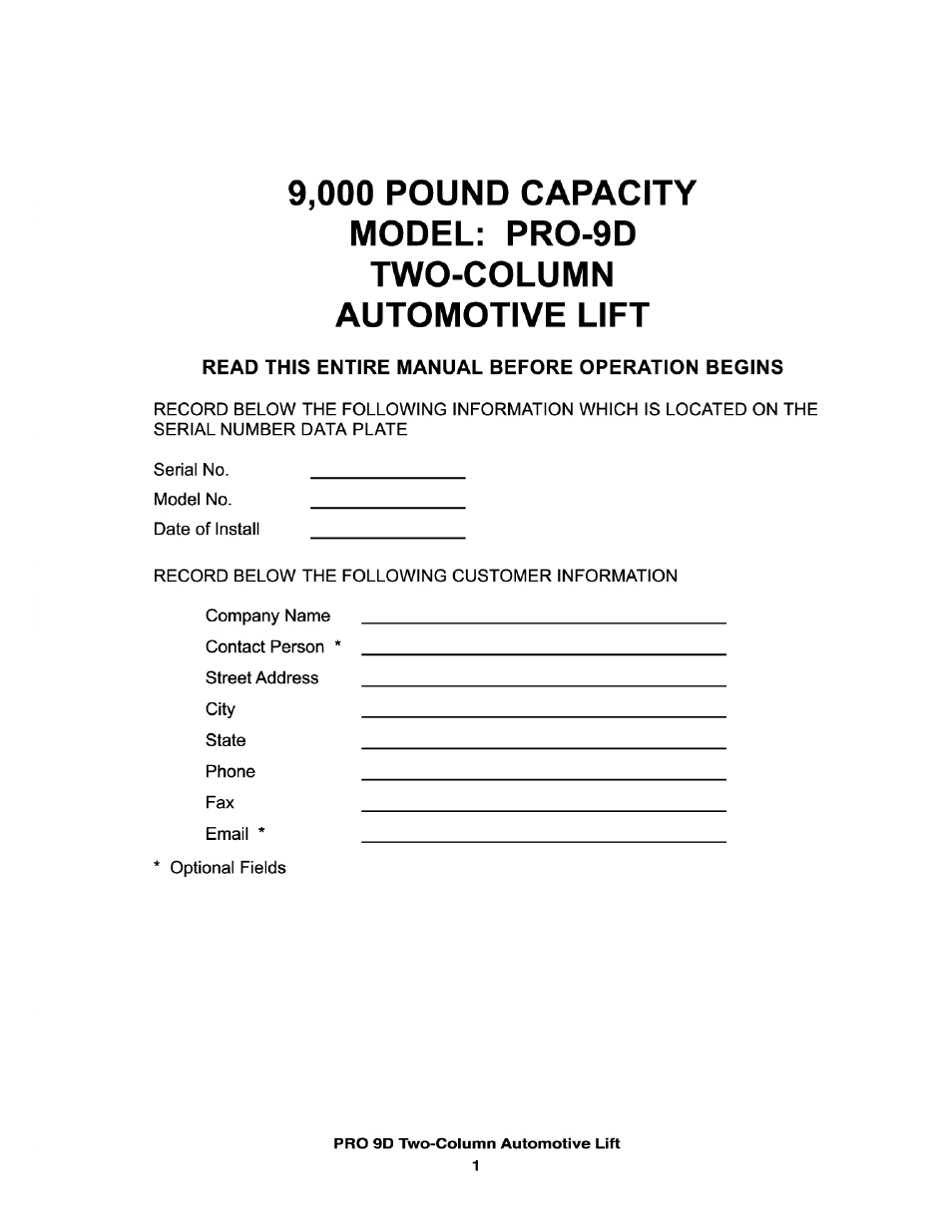 Direct Lift PRO9D User Manual | Page 3 / 29