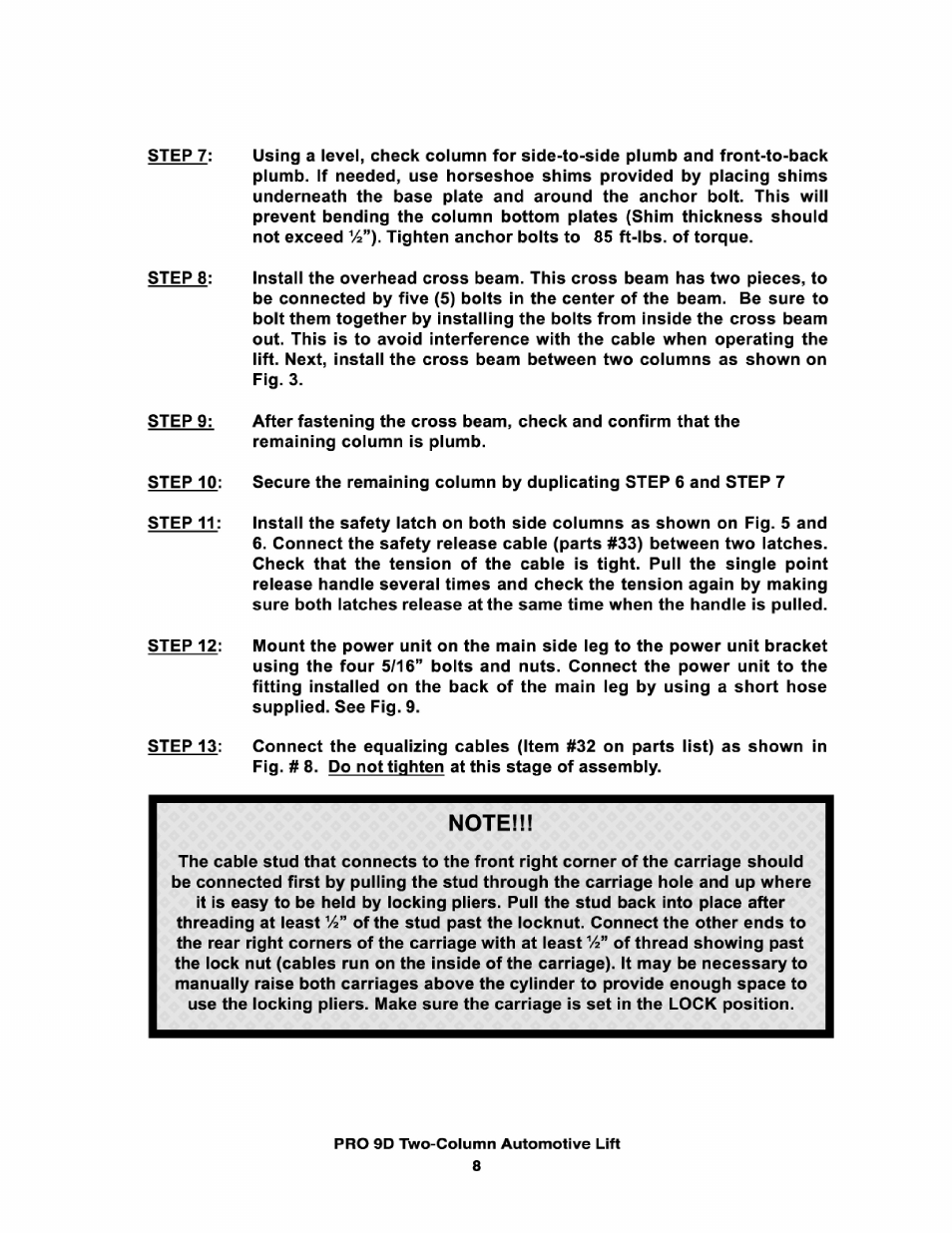 Direct Lift PRO9D User Manual | Page 9 / 29