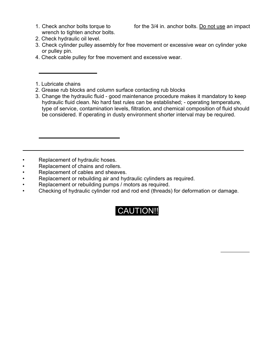 Caution | Direct Lift Pro9F User Manual | Page 20 / 32