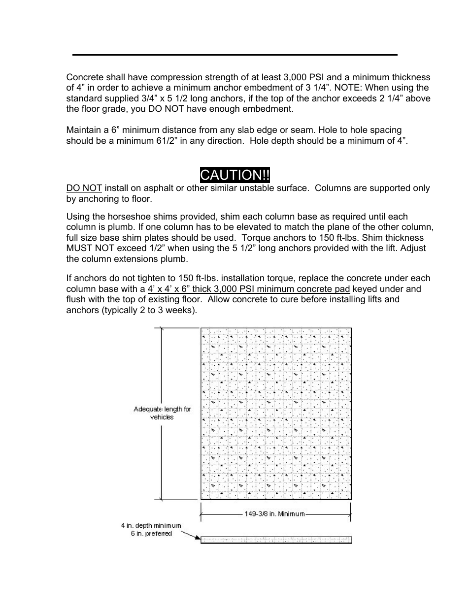 Foundation and anchoring requirements, Caution | Direct Lift Pro9F User Manual | Page 6 / 32