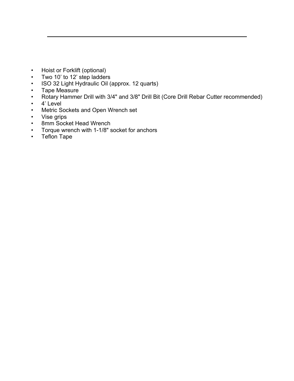 Tools & equipment required for install | Direct Lift Pro9F User Manual | Page 7 / 32