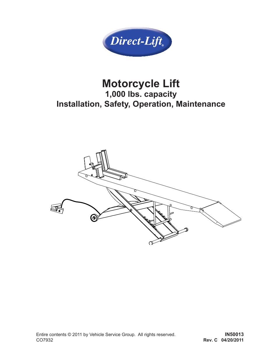 Direct Lift Motorcycle Lift User Manual | 12 pages