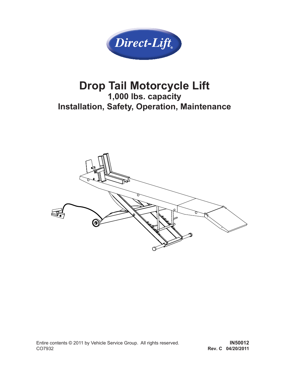Direct Lift Drop Tail Motorcycle Lift User Manual | 12 pages