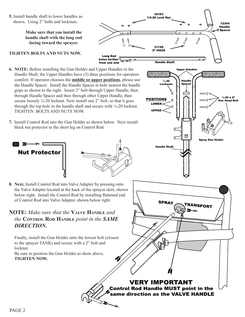 Very important, Nut protector, Make sure that the v | And the c, Point in the same direction | Earthway S25 SPRAY-PRO PUSH SPRAYER User Manual | Page 2 / 6