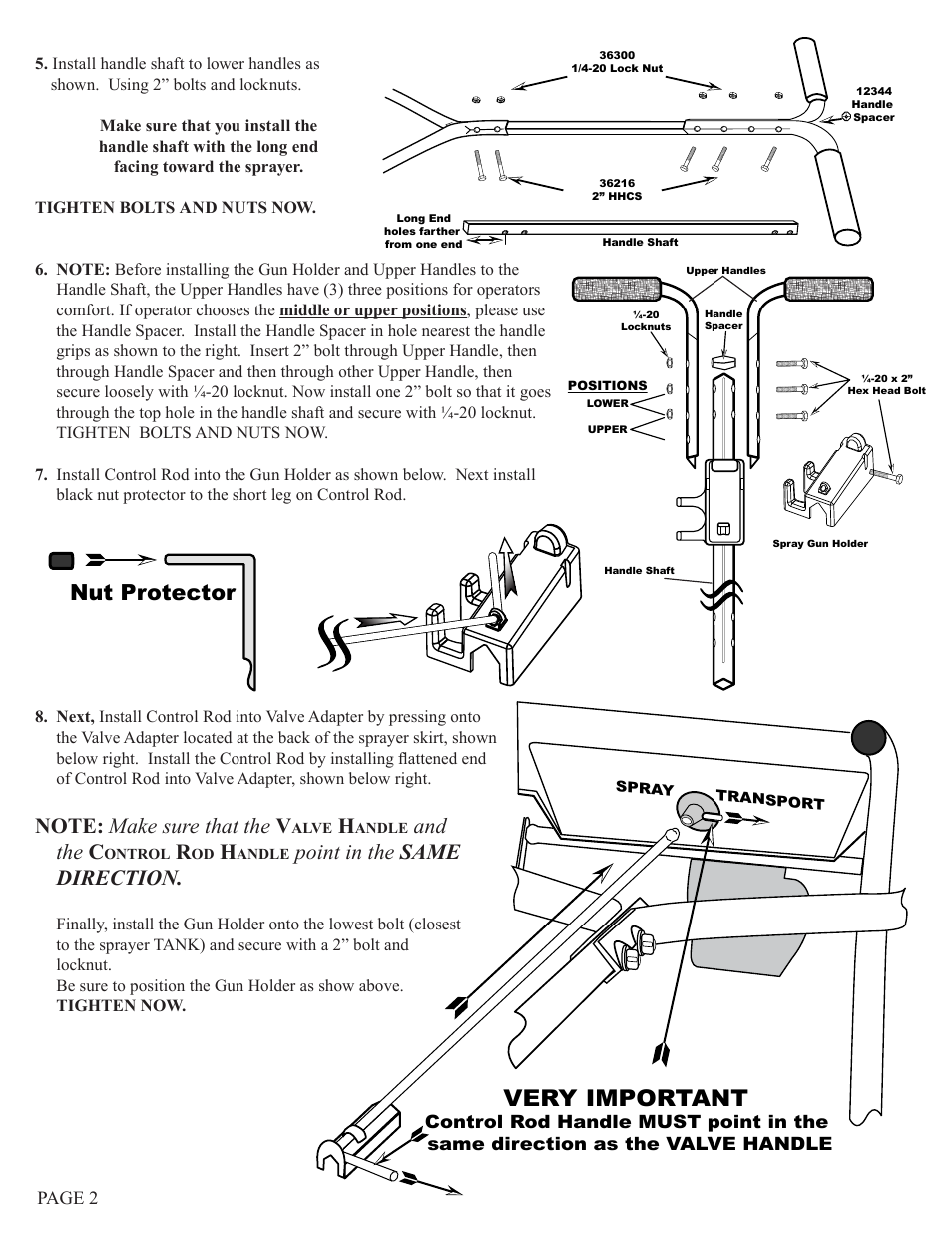 Very important, Nut protector, Make sure that the v | And the c, Point in the same direction | Earthway S25ss SPRAY-PRO PUSH SPRAYER User Manual | Page 2 / 6