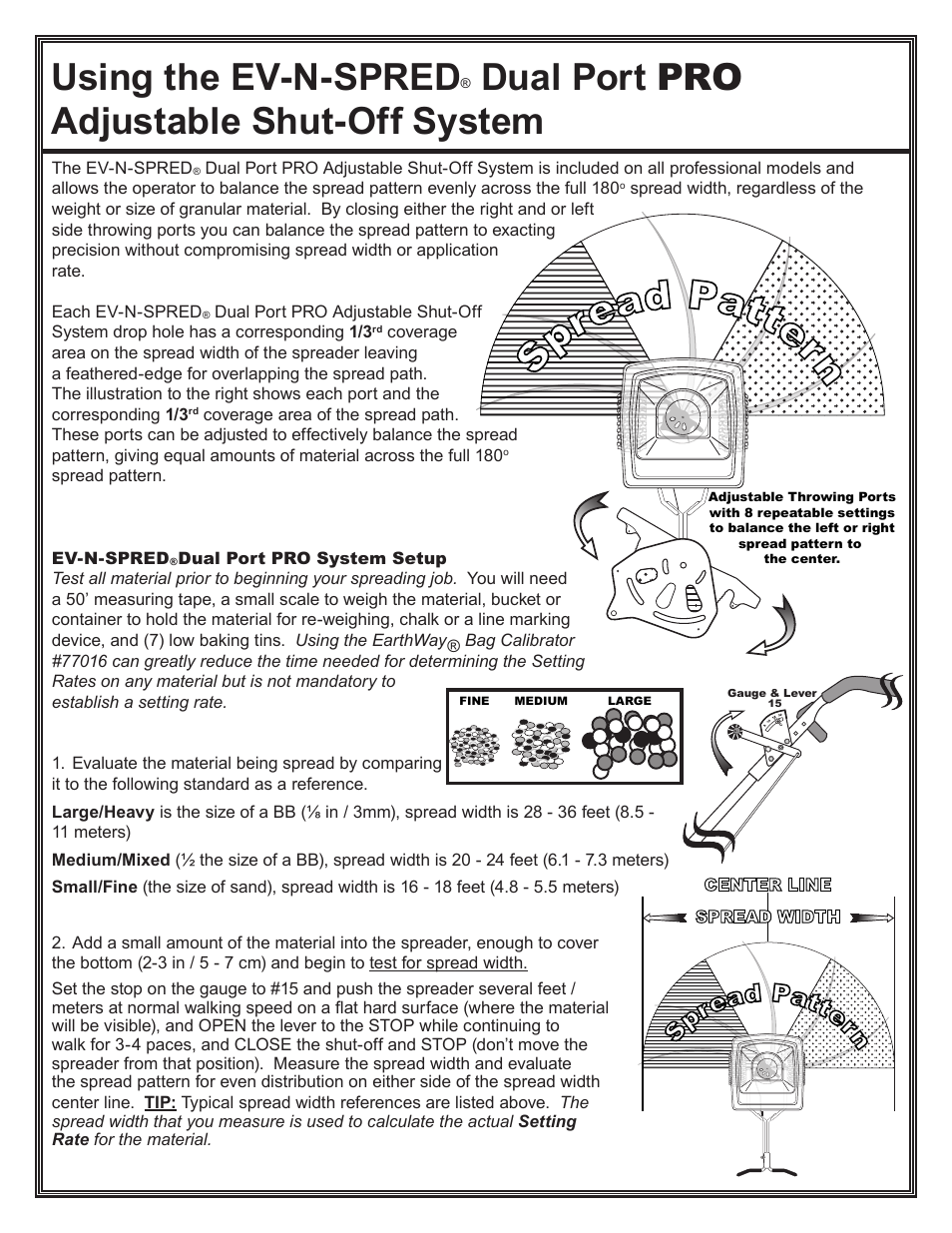 Sp rea d patte rn, Using the ev-n-spred, Dual port pro adjustable shut-off system | Earthway F130P FLEX-SELECT Series User Manual | Page 6 / 10