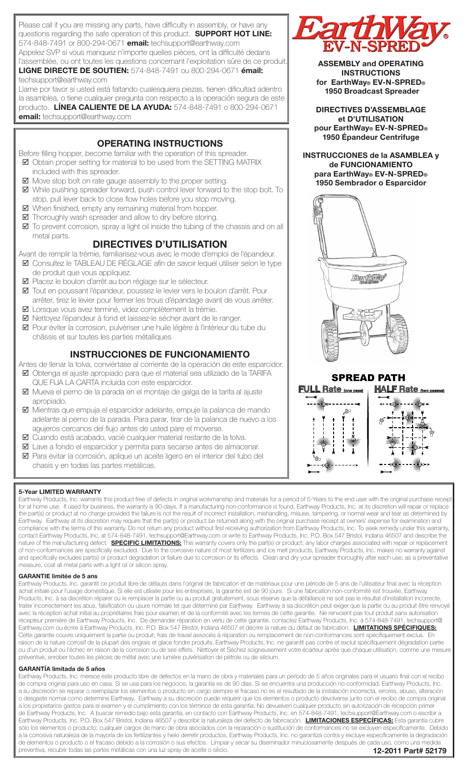 Earthway 1950 Broadcast Spreader User Manual | 2 pages