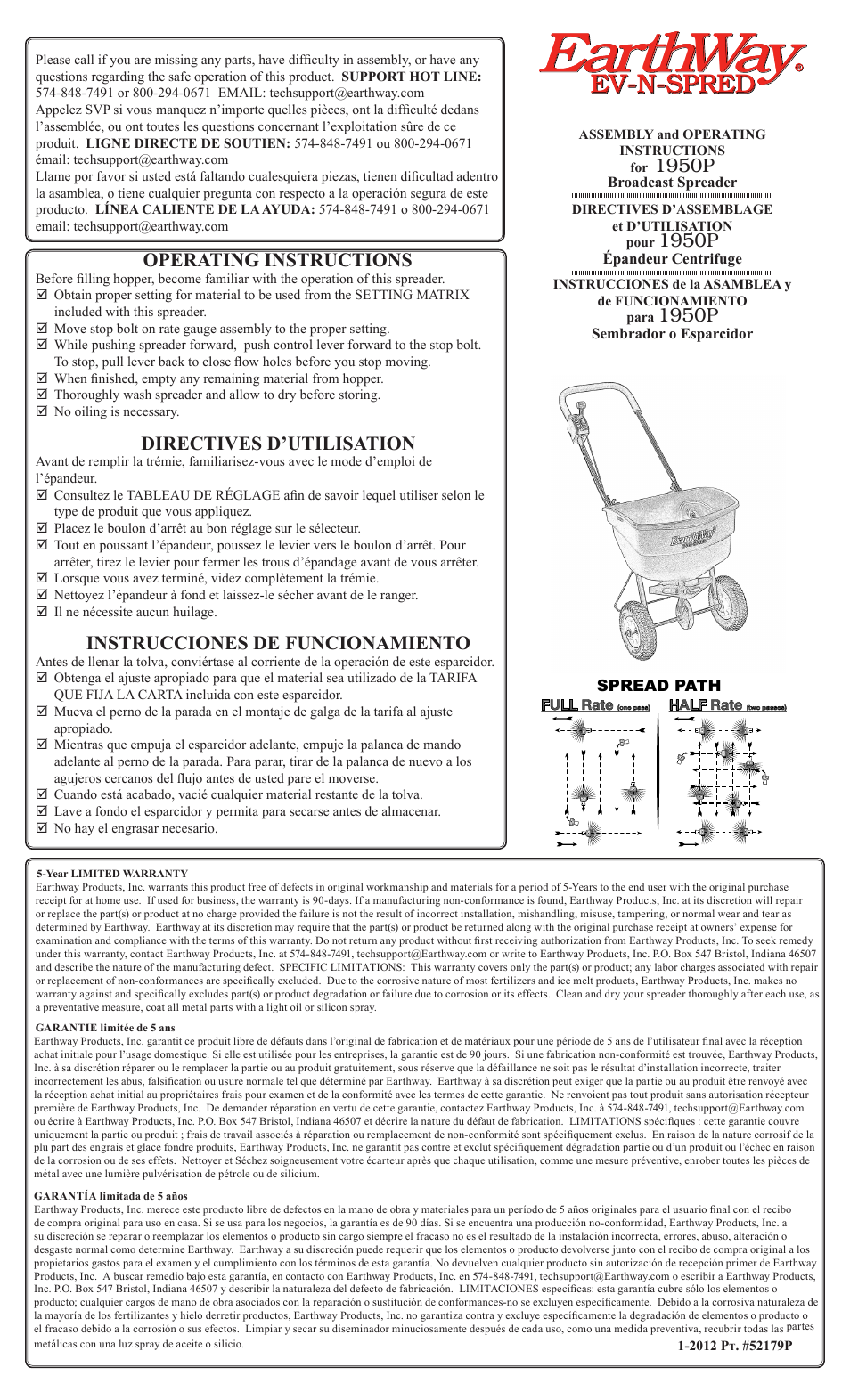 Earthway 1950P Homeowner Broadcast Spreader User Manual | 2 pages