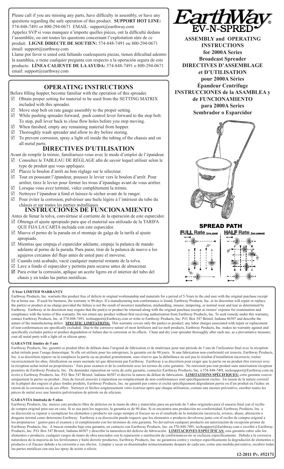 Earthway 2000A Homeowner Broadcast Spreader User Manual | 2 pages