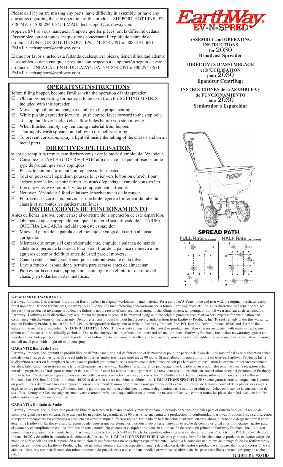 Earthway 2030 Homeowner Broadcast Spreader User Manual | 2 pages