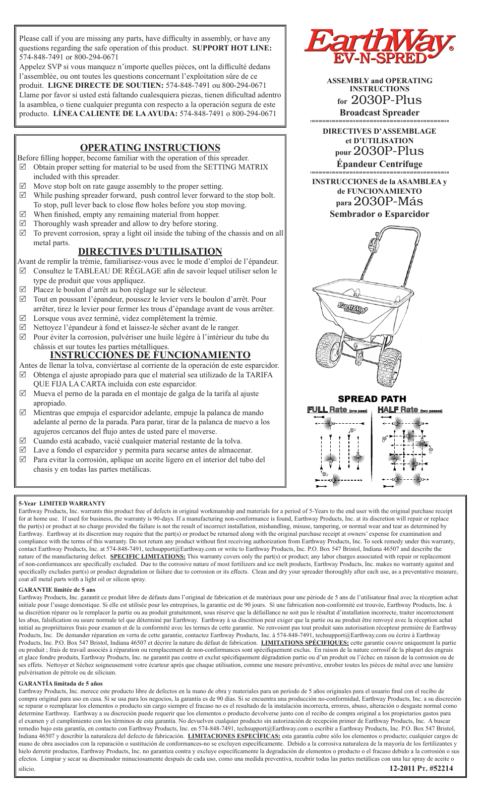 Earthway 2030PPlus Estate Grade Broadcast Spreader User Manual | 2 pages