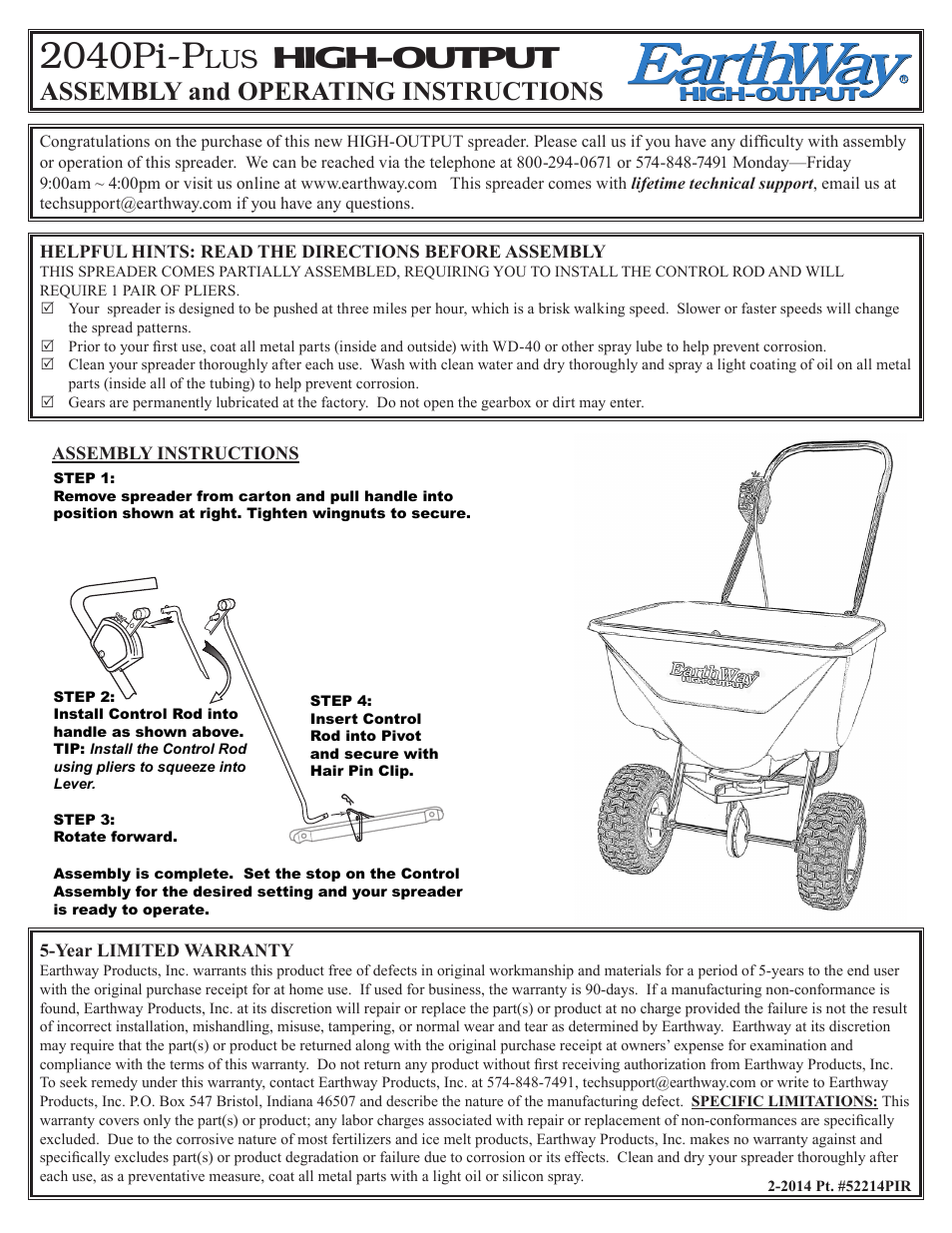 Earthway 2040PiPlus Semi-PRO HIGH-OUTPUT Broadcast Spreader User Manual | 2 pages