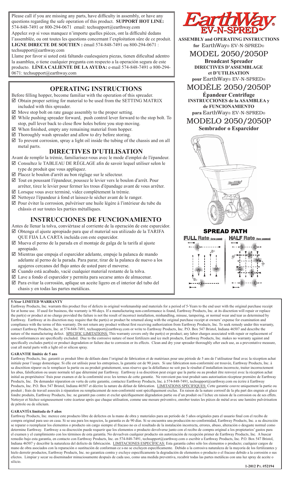 Earthway 2050SU Deluxe Residential Broadcast Spreader User Manual | 2 pages