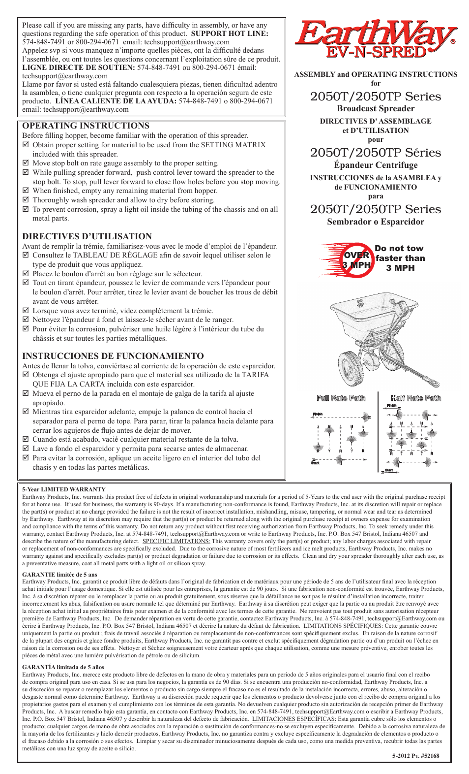 Earthway 2050TP Estate Tow Broadcast Spreader User Manual | 2 pages