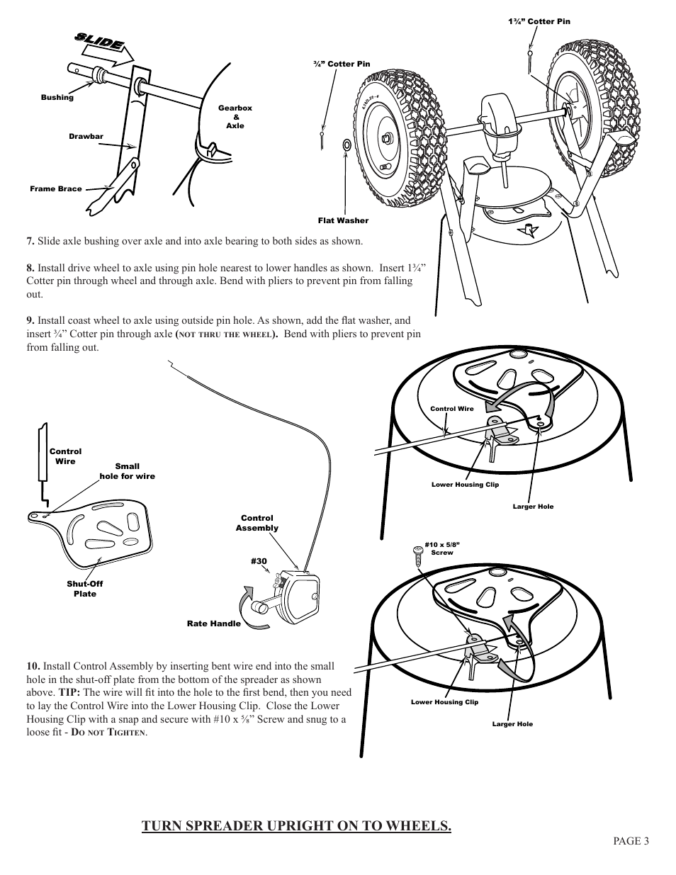 Turn spreader upright on to wheels, Slide | Earthway 2100P Estate Broadcast Spreader User Manual | Page 3 / 6