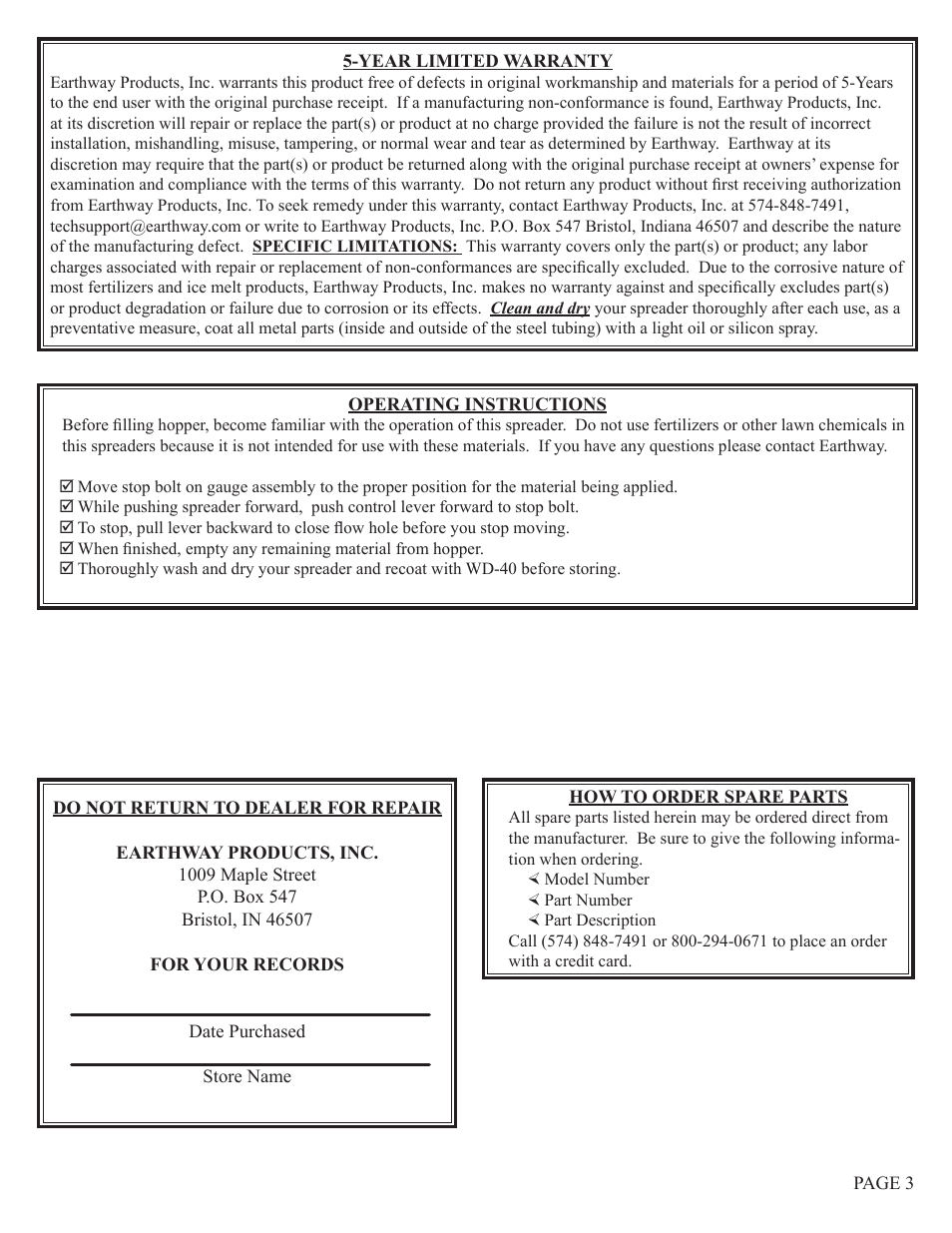 Earthway 2130 Commerical HIGH-OUTPUT Broadcast Spreader User Manual | Page 3 / 4