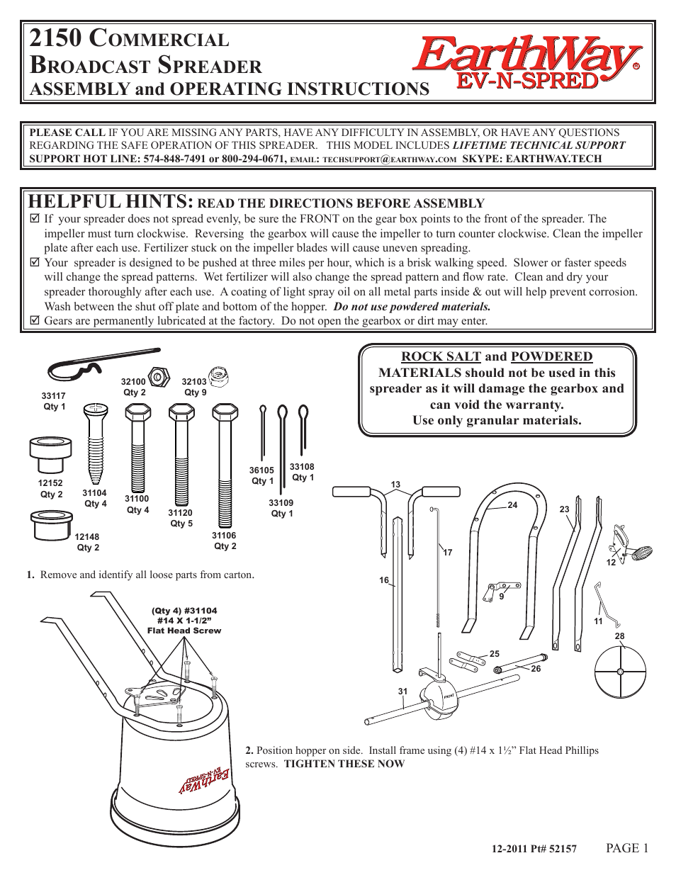 Earthway 2150 Commercial Broadcast Spreader User Manual | 6 pages