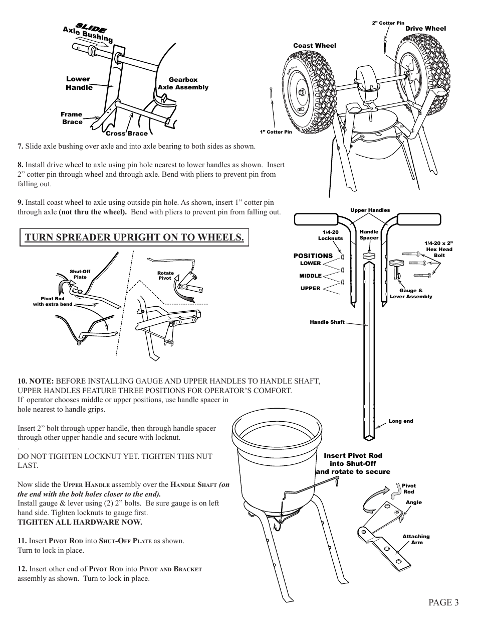 Turn spreader upright on to wheels, Page 3 | Earthway 2150 Commercial Broadcast Spreader User Manual | Page 3 / 6