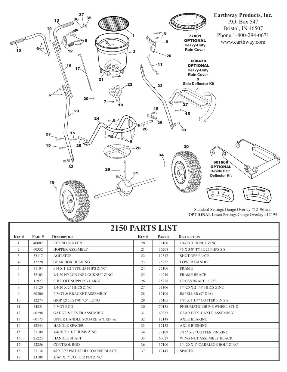 2150 parts list | Earthway 2150 Commercial Broadcast Spreader User Manual | Page 6 / 6