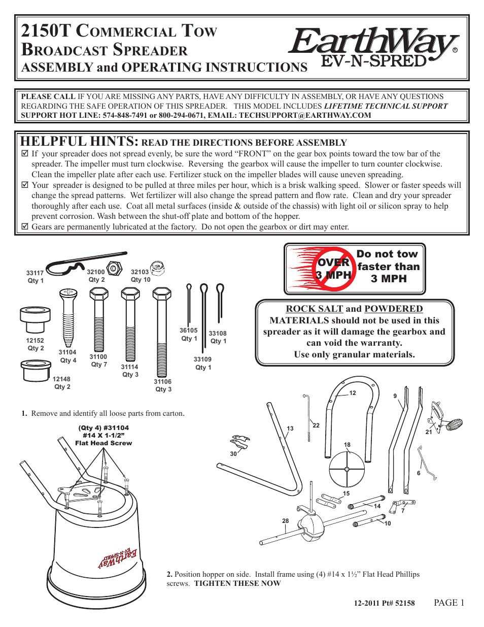 Earthway 2150T Commercial Tow Broadcast Spreader User Manual | 6 pages