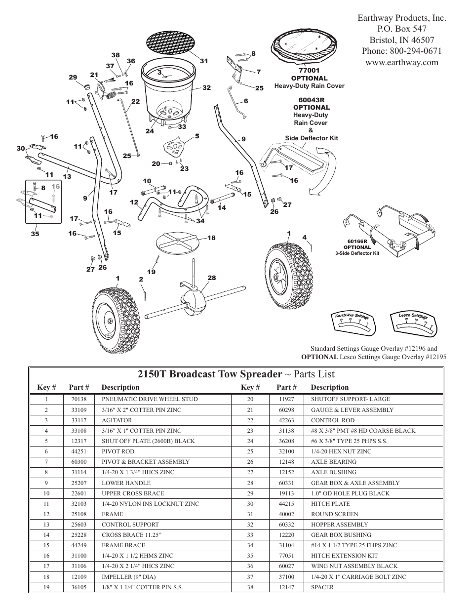 2150t broadcast tow spreader ~ parts list | Earthway 2150T Commercial Tow Broadcast Spreader User Manual | Page 6 / 6