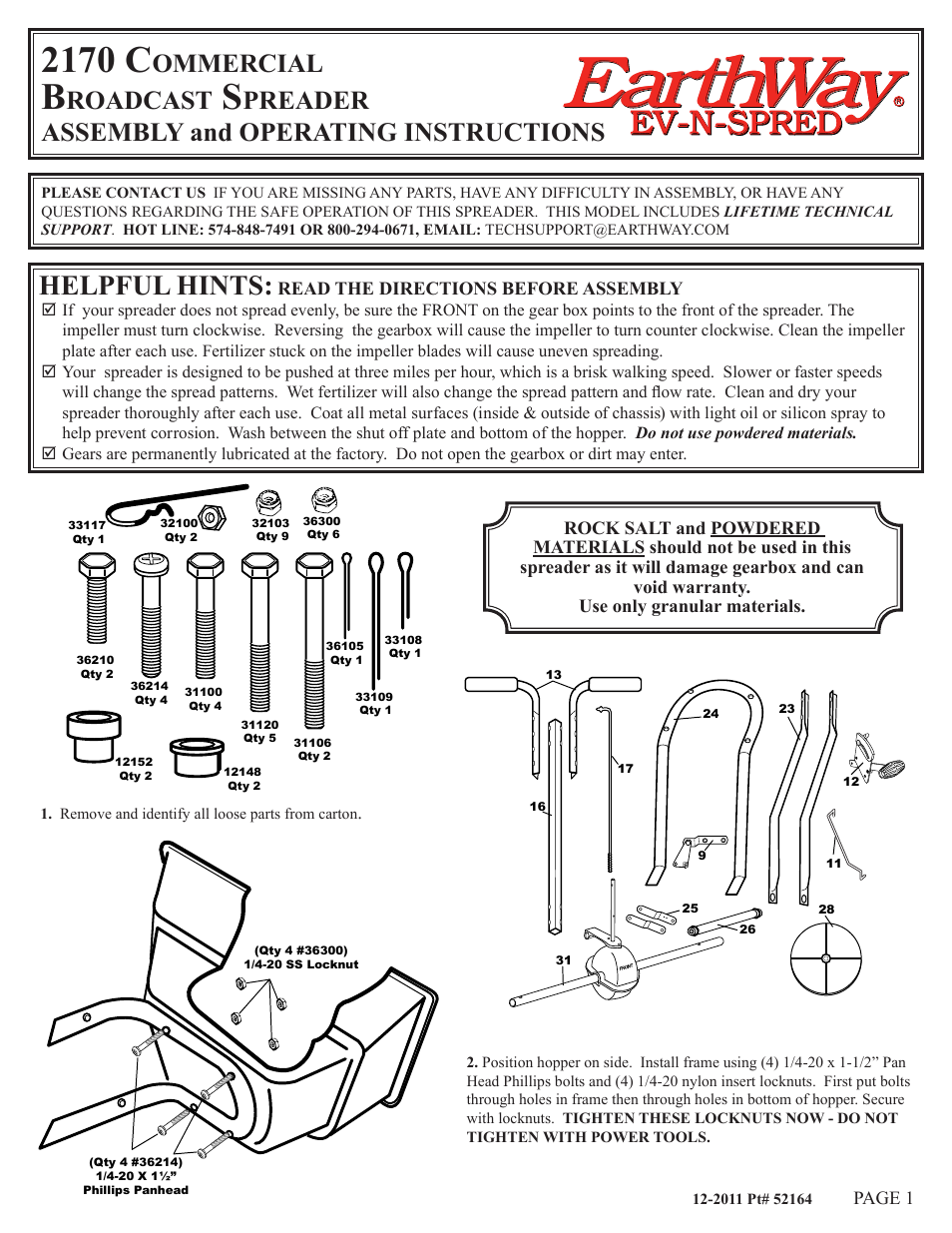 Earthway 2170 Commercial Broadcast Spreader User Manual | 6 pages