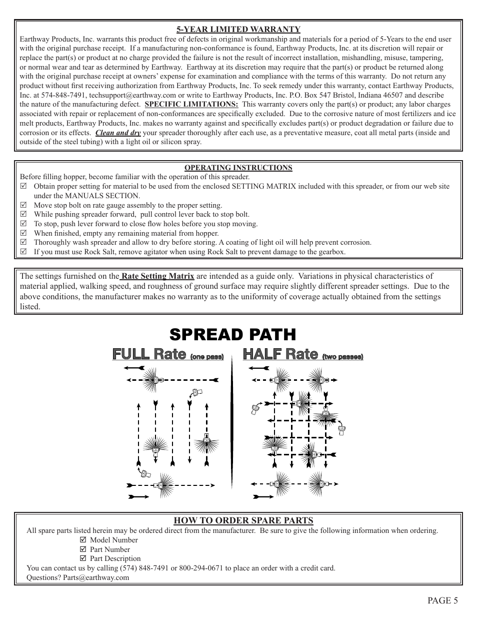 Spread path, Full rate, Half rate | Earthway 2170 Commercial Broadcast Spreader User Manual | Page 5 / 6