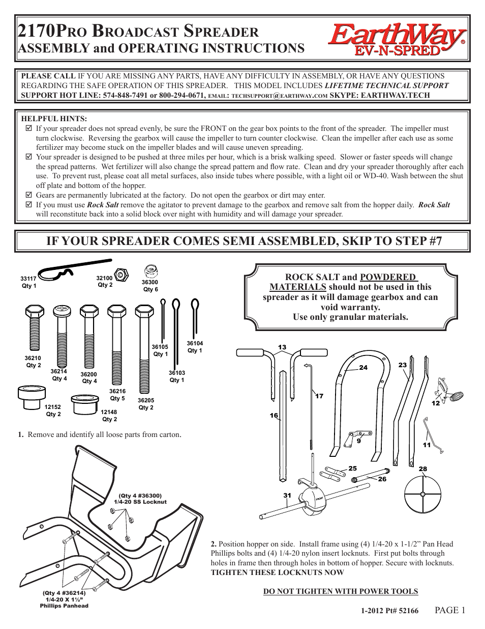 Earthway 2170PRO Commercial/Professional Broadcast Spreader User Manual | 6 pages