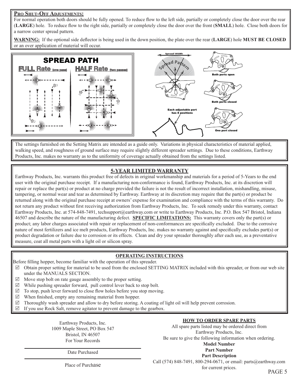 Spread path, Full rate, Half rate | Earthway 2170PRO Commercial/Professional Broadcast Spreader User Manual | Page 5 / 6