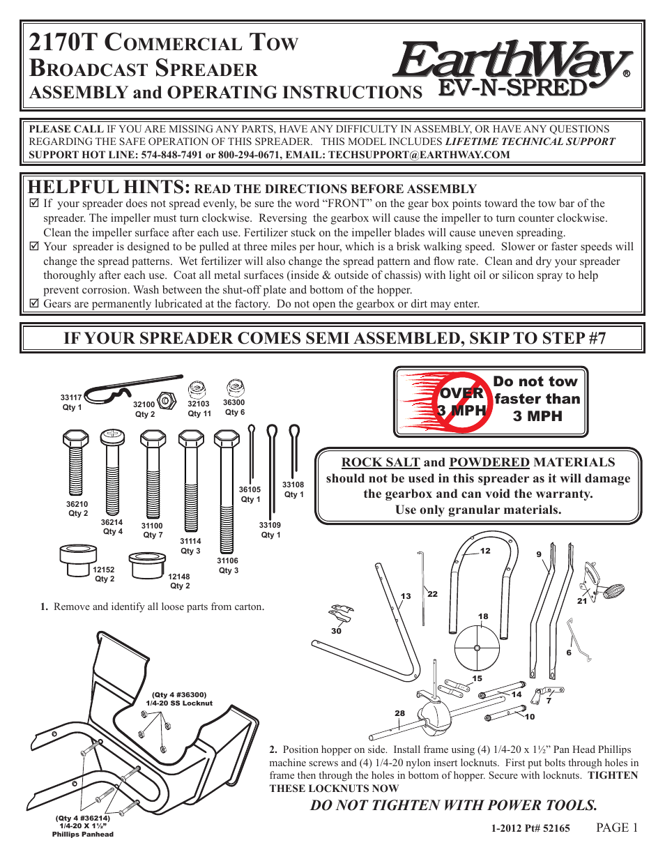 Earthway 2170T Commercial Tow Broadcast Spreader User Manual | 6 pages