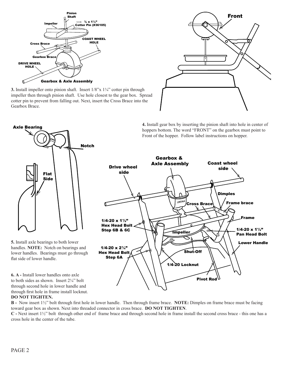 Page 2, Front | Earthway 2170T Commercial Tow Broadcast Spreader User Manual | Page 2 / 6