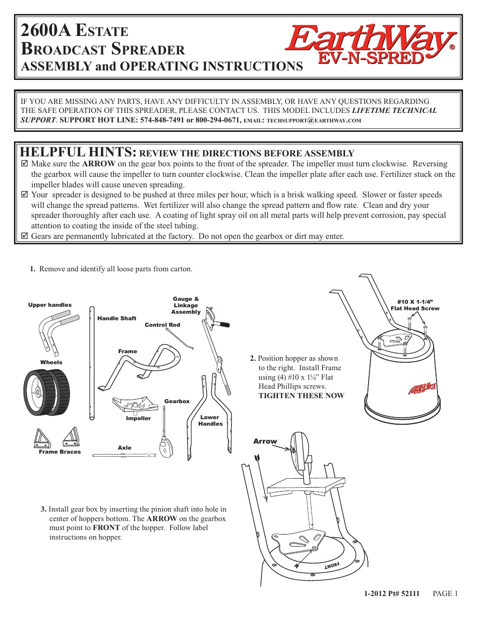 Earthway 2600A Medium-Duty Deluxe Broadcast Spreader User Manual | 5 pages