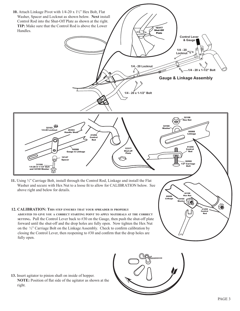 Gauge & linkage assembly, Page 3, Calibration: t | Earthway 2600A Medium-Duty Deluxe Broadcast Spreader User Manual | Page 3 / 5