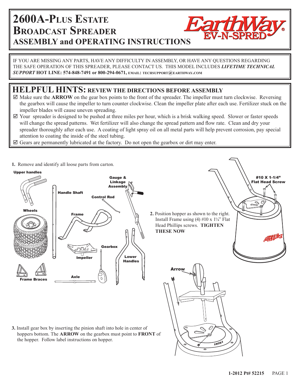 Earthway 2600APlus Medium-Duty Estate Broadcast Spreader User Manual | 5 pages