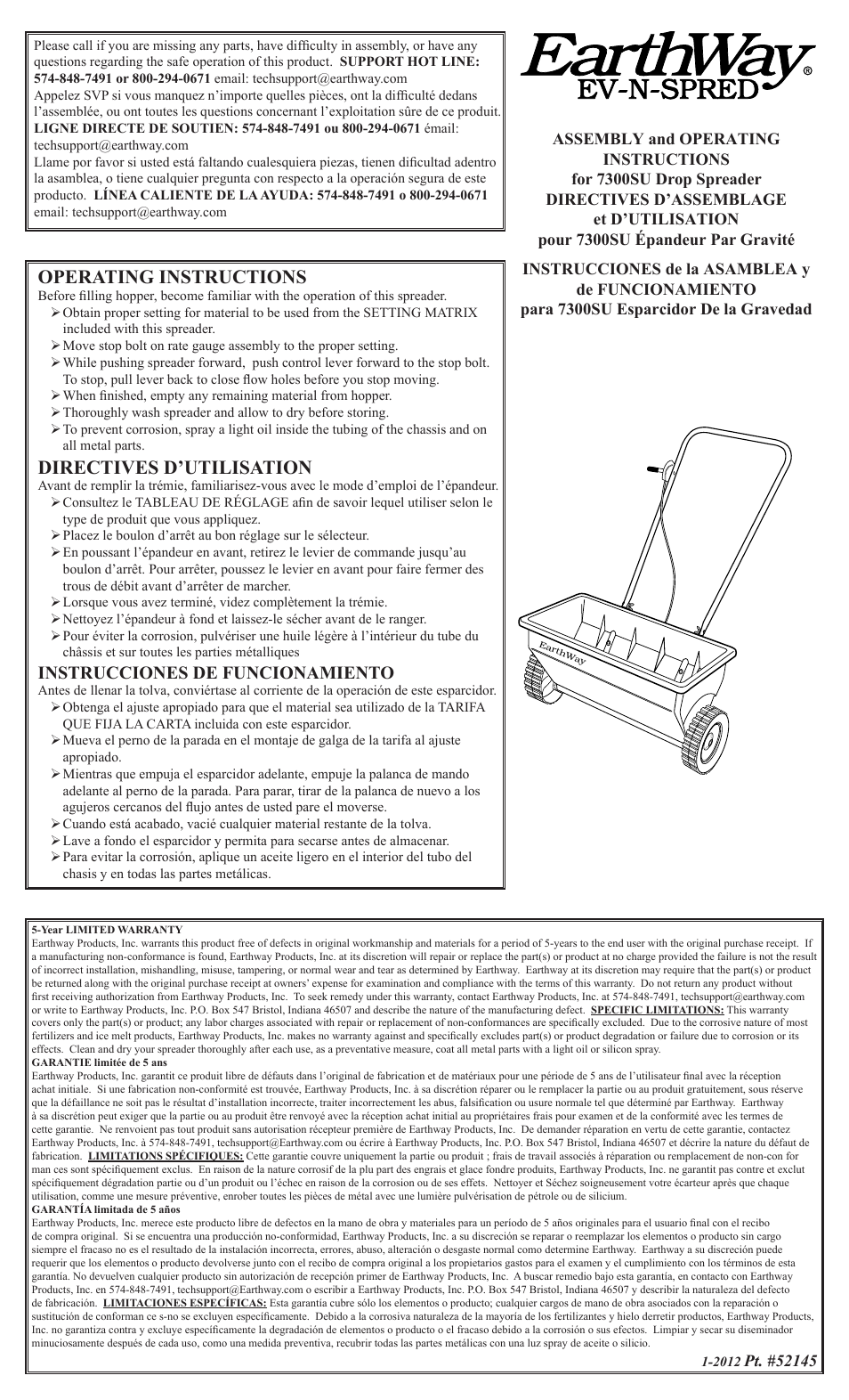 Earthway 7300SU Deluxe Drop Spreader User Manual | 2 pages