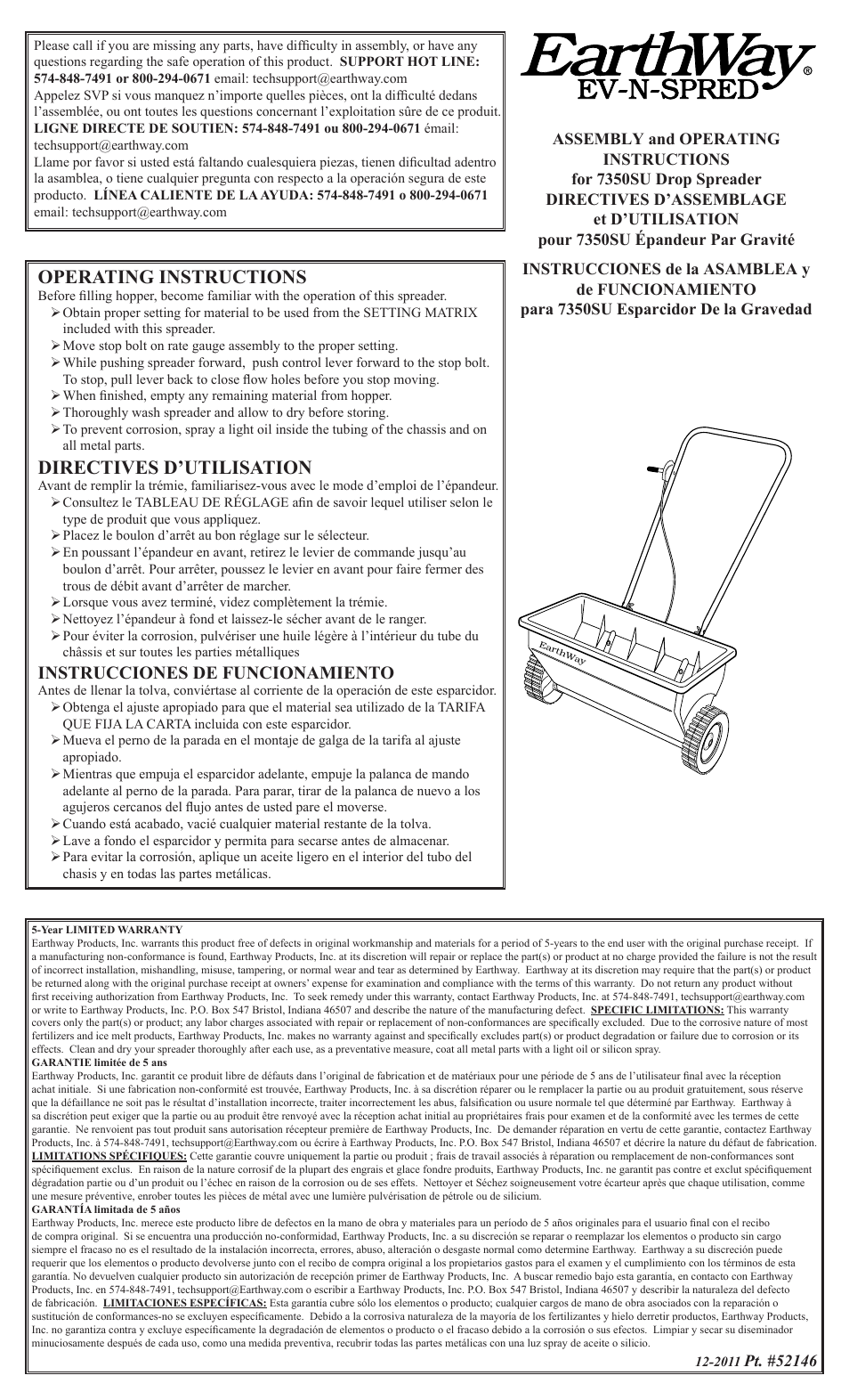 Earthway 7350SU Residential Drop Spreader User Manual | 2 pages