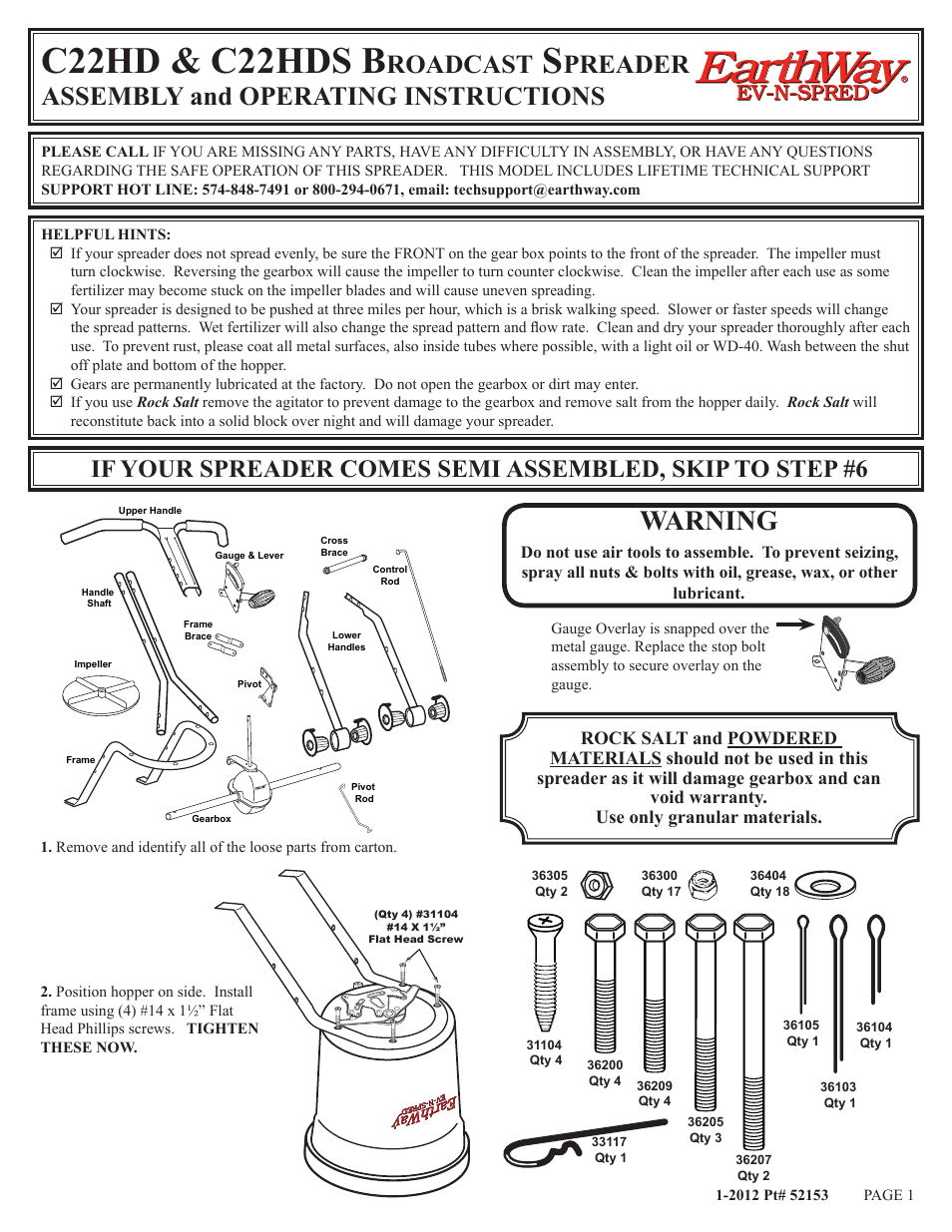 Earthway C22HDS Stainless Steel Professional 50lb/23kg Broadcast Spreader User Manual | 6 pages