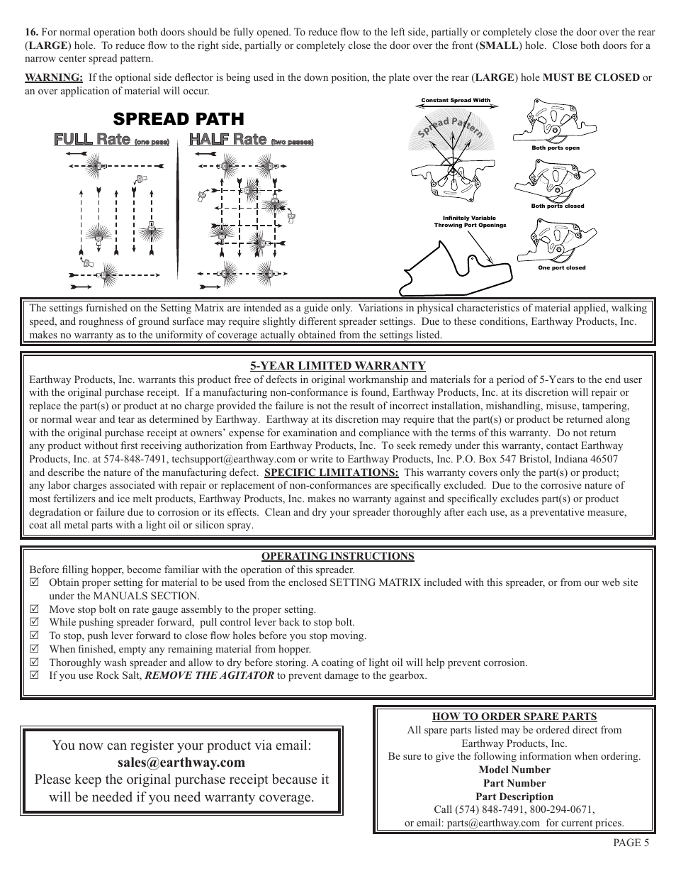 Spread path, Full rate, Half rate | Earthway C22HDS Stainless Steel Professional 50lb/23kg Broadcast Spreader User Manual | Page 5 / 6