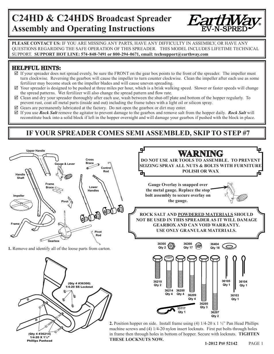 Earthway C24HDS Stainless Steel Professional 100lb/45kg Broadcast Spreader User Manual | 6 pages