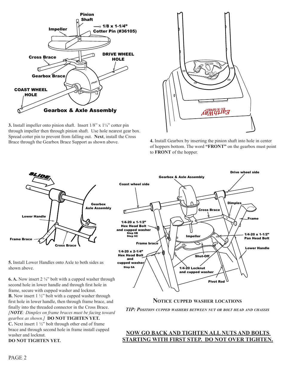 Earthway, Gearbox & axle assembly, Tip: p | Earthway C24HDS Stainless Steel Professional 100lb/45kg Broadcast Spreader User Manual | Page 2 / 6