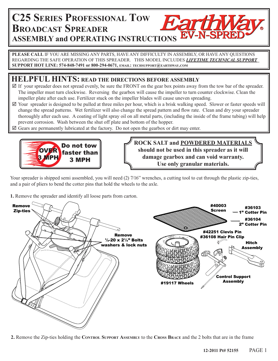 Earthway C25HDS Stainless Steel Professional Tow Broadcast Spreader User Manual | 5 pages