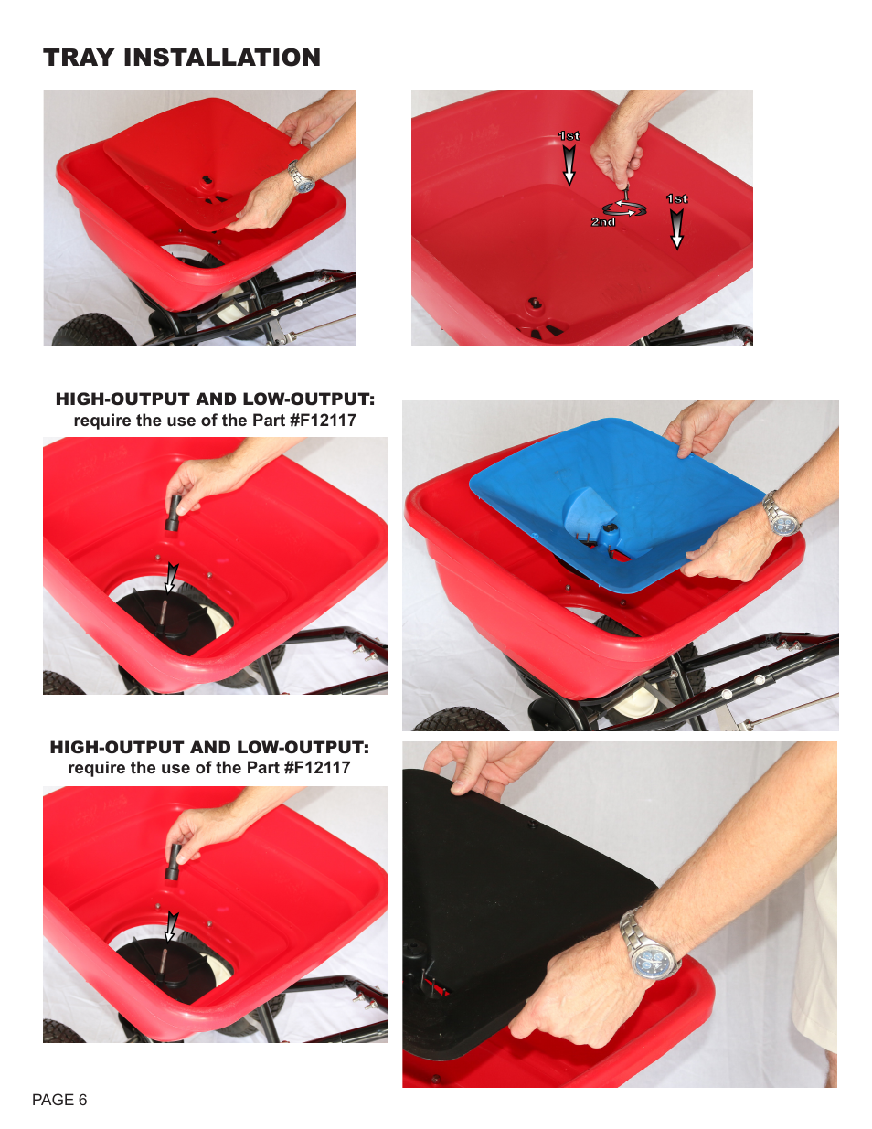 Tray installation | Earthway F80 Commercial Adaptable Broadcast Spreader User Manual | Page 6 / 11