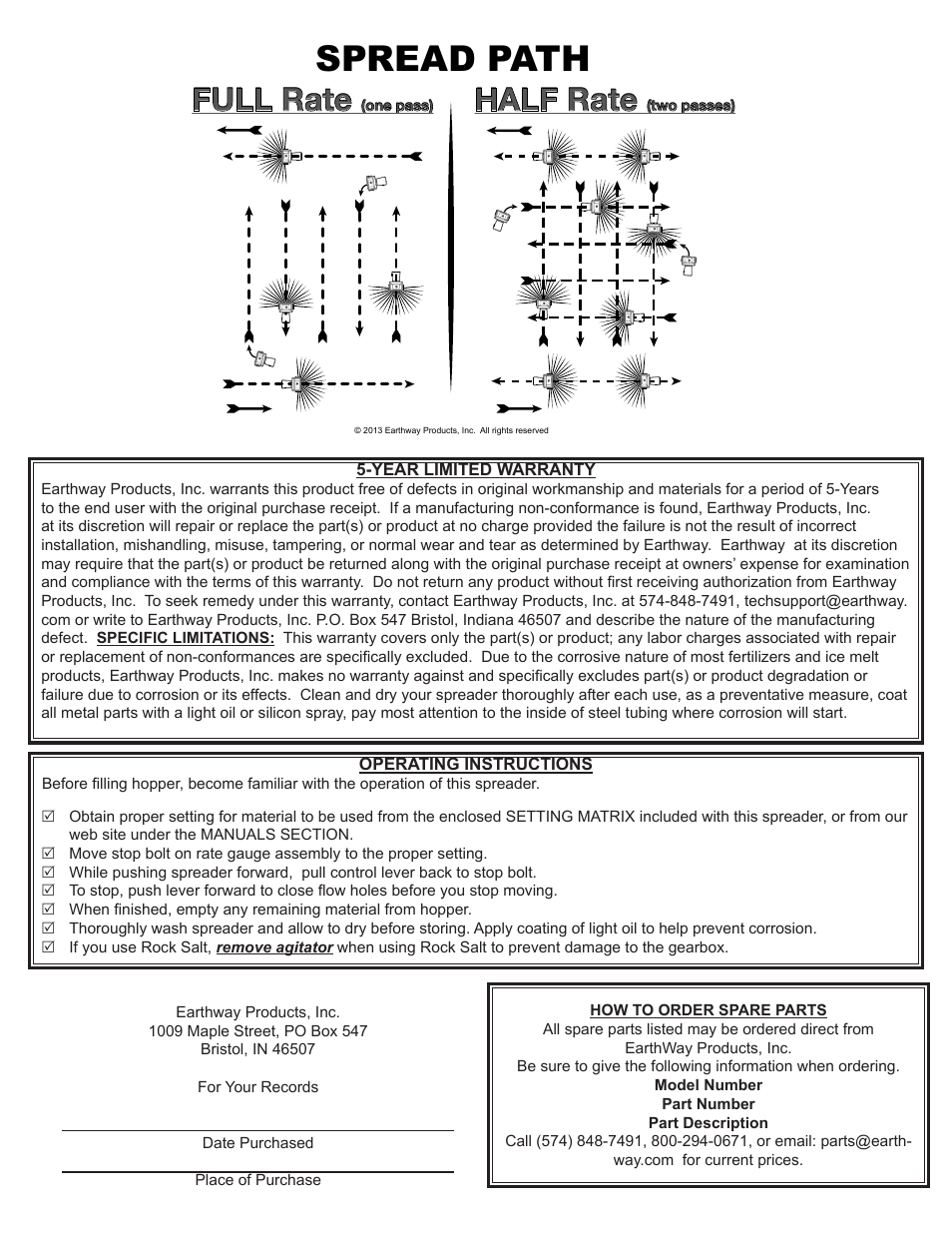 Spread path, Full rate, Half rate | Earthway F80 Commercial Adaptable Broadcast Spreader User Manual | Page 7 / 11