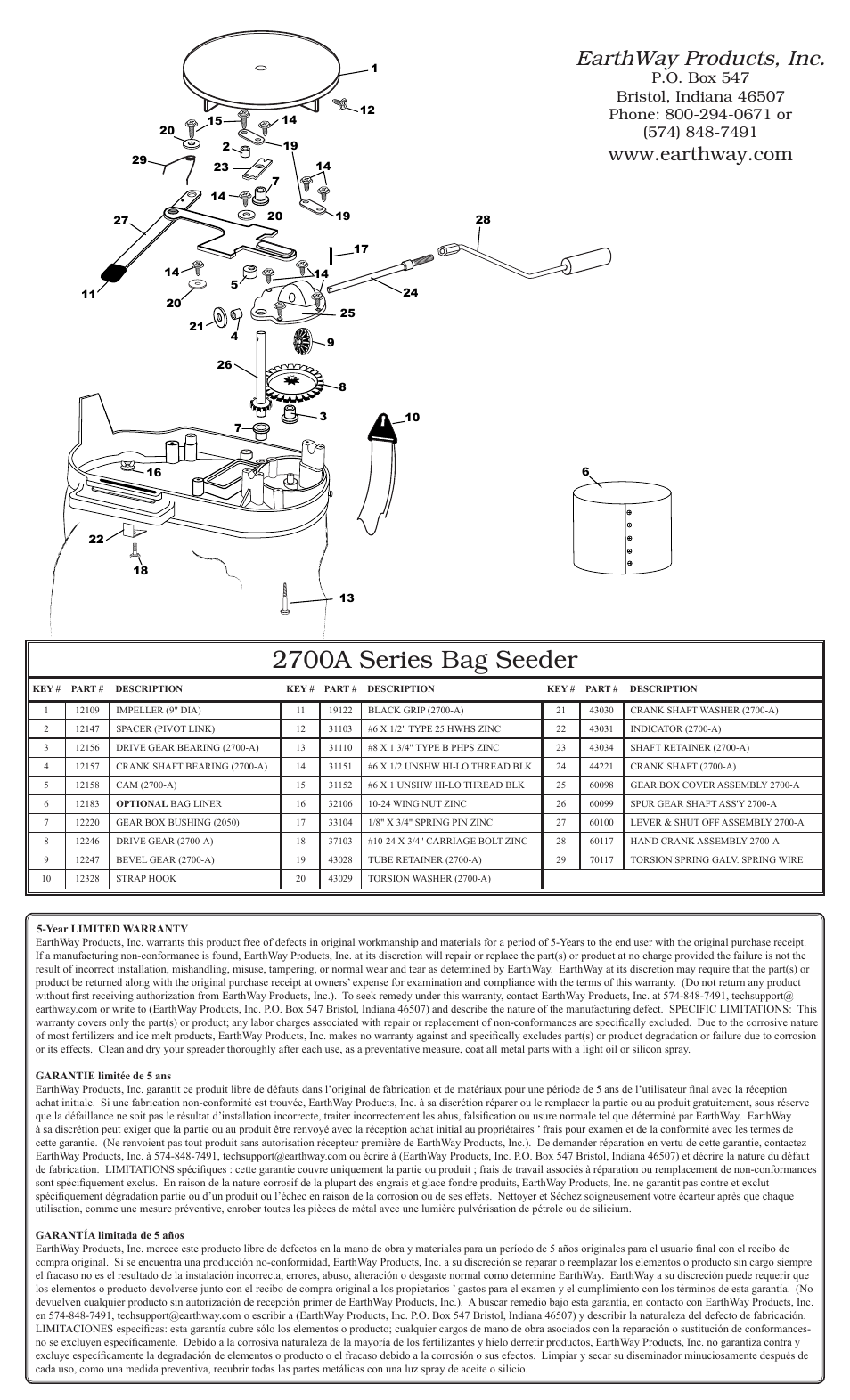 2700a series bag seeder, Earthway products, inc | Earthway 2700A Nylon Bag Seeder/Spreader User Manual | Page 2 / 2