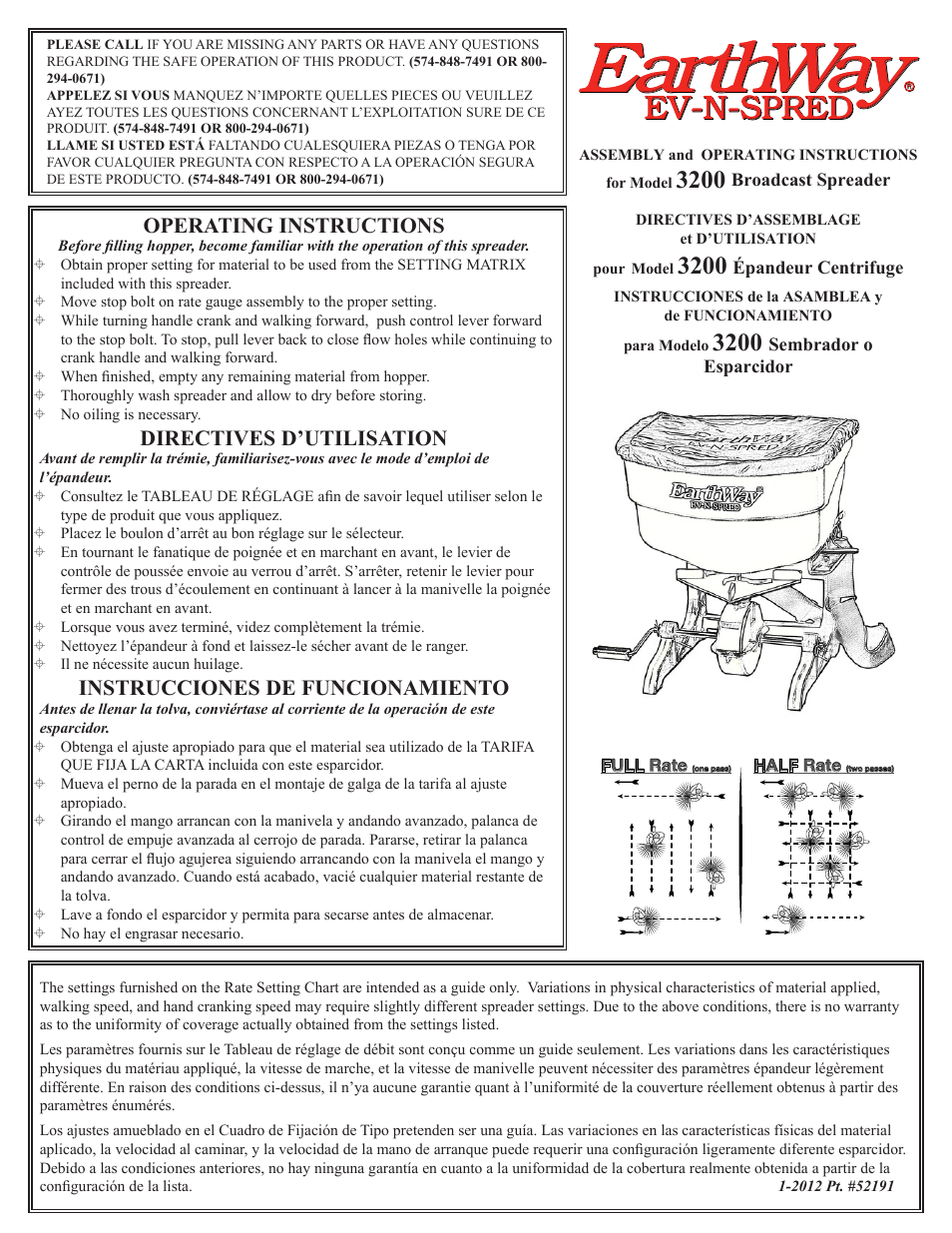 Earthway 3200 Commercial Hand Crank Broadcast Spreader User Manual | 2 pages