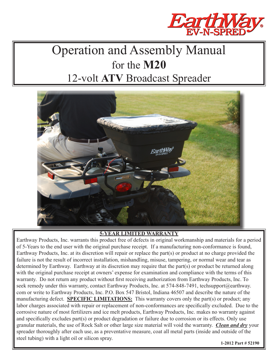 Earthway M20 12-Volt ATV Mount Broadcast Spreader User Manual | 6 pages