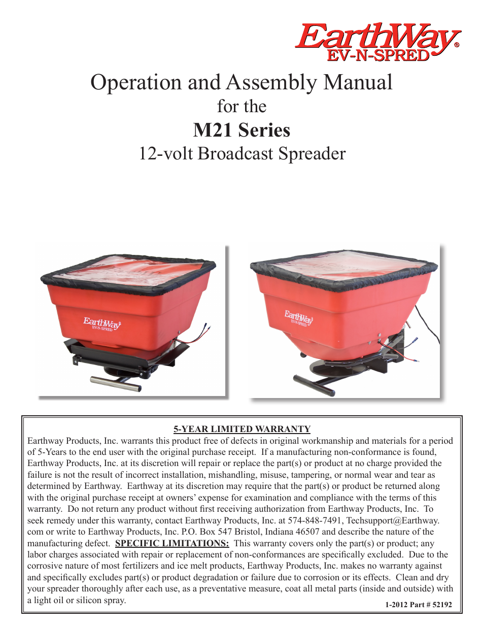 Earthway M21P Commercial 12-Volt Broadcast Spreader User Manual | 6 pages