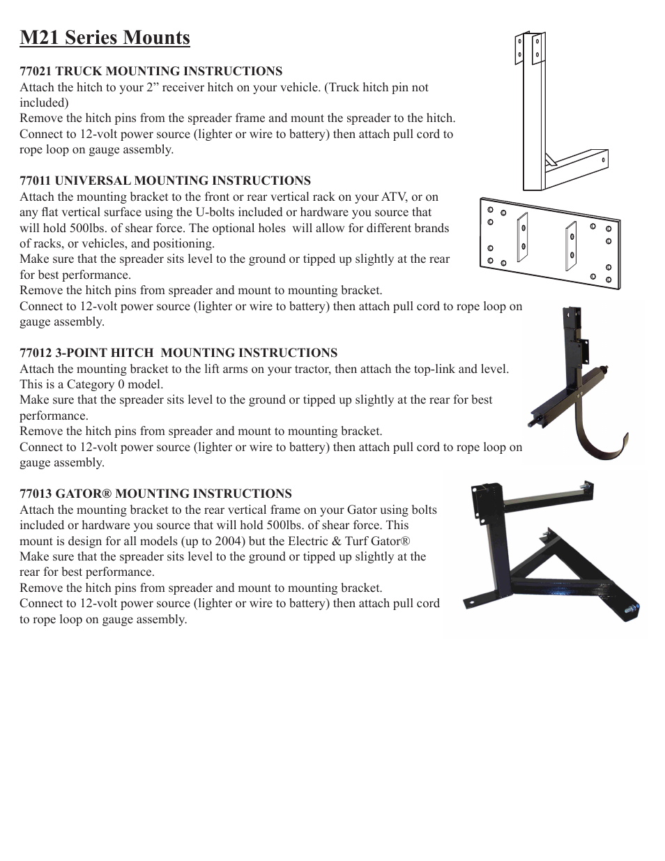 M21 series mounts | Earthway M21P Commercial 12-Volt Broadcast Spreader User Manual | Page 6 / 6